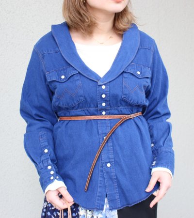 画像1: 30%OFF！ショールカラーデニムウエスタンミニワンピース/ウィズベルト　circa make shawlcollor denim western mini onepiece w/belt《セール商品につき返品不可》