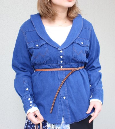 画像1: 60%OFF！ショールカラーデニムウエスタンミニワンピース/ウィズベルト　circa make shawlcollor denim western mini onepiece w/belt《セール商品につき返品不可》