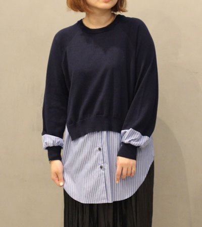 画像8: 50%OFF！コットンニット×トルファンローンストライプ　ドッキング2WAYプルオーバー《セール商品につき返品不可》