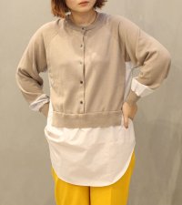 50%OFF！コットンニット×トルファンローンストライプ　ドッキング2WAYプルオーバー《セール商品につき返品不可》