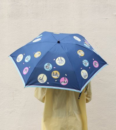 画像2: スカーフ柄晴雨兼用折り畳み傘(ウッドハンドル)