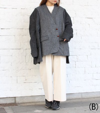 画像10: 30%OFF!ノーカラーワイドジャケット circa make no collar wide jacket(グレー)《セール商品につき返品不可》