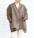 30%OFF！ノーカラーワイドジャケット　circa make no collar wide jacket（ブラウン）《セール商品につき返品不可》