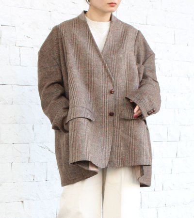 画像1: 30%OFF！ノーカラーワイドジャケット　circa make no collar wide jacket（ブラウン）《セール商品につき返品不可》