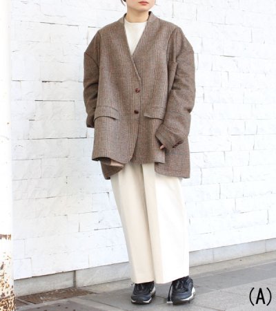 画像2: 30%OFF！ノーカラーワイドジャケット　circa make no collar wide jacket（ブラウン）《セール商品につき返品不可》