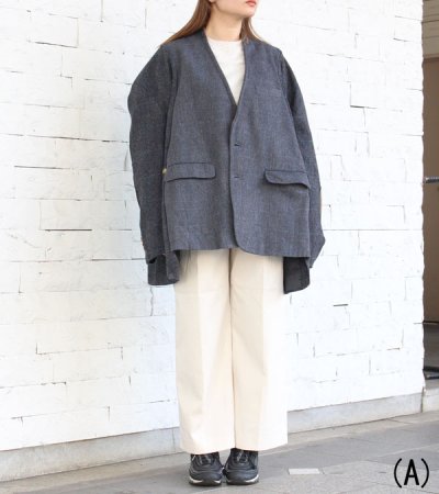 画像3: 30%OFF!ノーカラーワイドジャケット circa make no collar wide jacket(グレー)《セール商品につき返品不可》