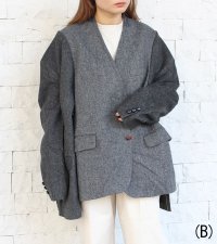 30%OFF！ノーカラーワイドジャケット　circa make no collar wide jacket（グレー）《セール商品につき返品不可》