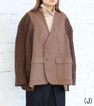 画像29: 30%OFF！ノーカラーワイドジャケット　circa make no collar wide jacket（ブラウン）《セール商品につき返品不可》