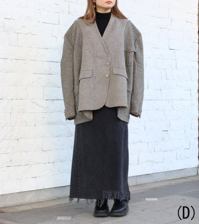 画像26: 30%OFF！ノーカラーワイドジャケット　circa make no collar wide jacket（ブラウン）《セール商品につき返品不可》