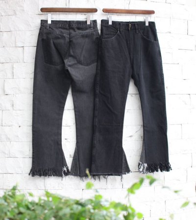 画像1: フリンジフレアデニムパンツ（ブラック）　circa make fringe denim pants