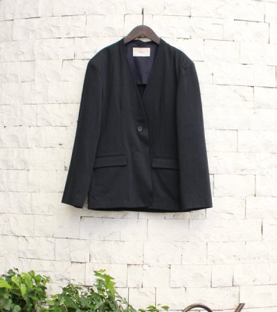 画像1: カラーレスコットンサテンジャケット　Collarless Cottonsatin Jacket