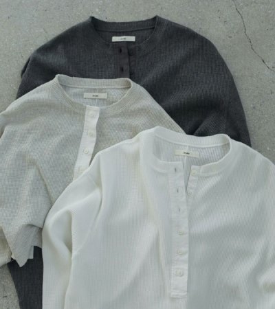 画像1: ワッフルヘンリートップス　Waffle Henley Tops