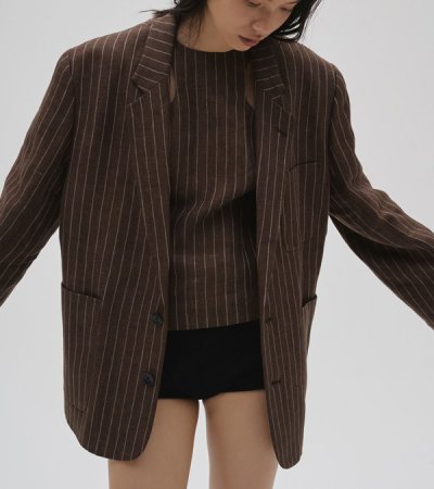 画像7: ボーイフレンドストライプリネンジャケット　Boyfriend Stripe Linen Jacket