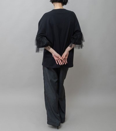 画像12: 裏毛×チュールラッフルスリーブトップス