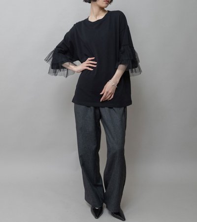 画像8: 裏毛×チュールラッフルスリーブトップス