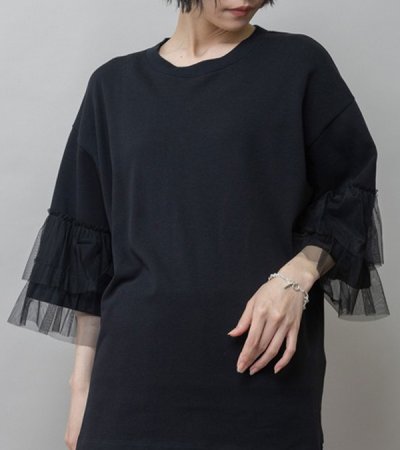画像9: 裏毛×チュールラッフルスリーブトップス