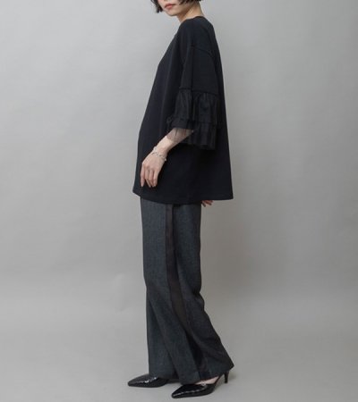 画像11: 裏毛×チュールラッフルスリーブトップス