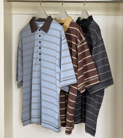 画像1: ボーダールーズポロトップス　Border Loose Polotops