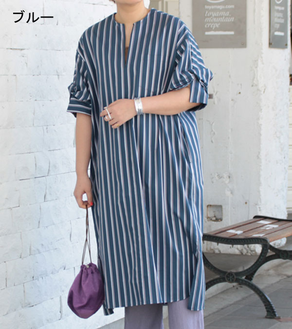 Ticca ティッカ ツイストスリーブワンピース マルチストライプ