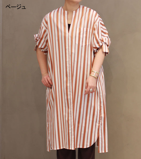 Ticca ティッカ ツイストスリーブワンピース マルチストライプ