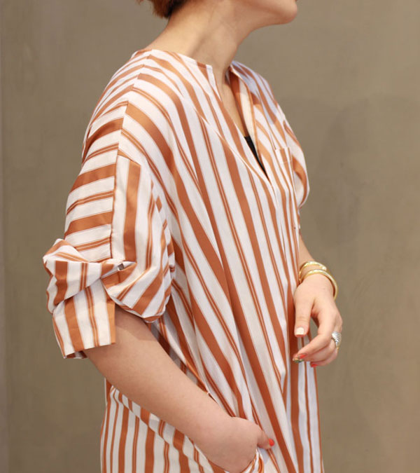 Ticca ティッカ ツイストスリーブワンピース マルチストライプ