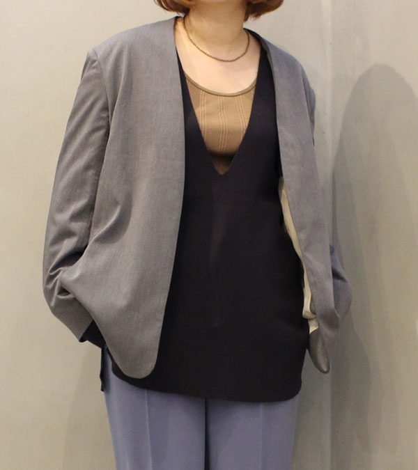 ヘザーカラーレスジャケット Heather Collarless Jacket/TODAYFUL