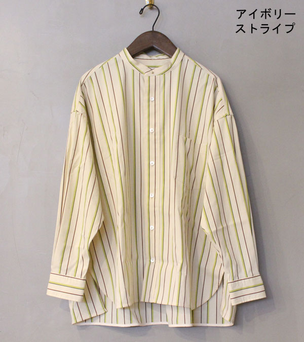 TICCA/ティッカ/ノーカラースクエアビッグシャツ マルチストライプ