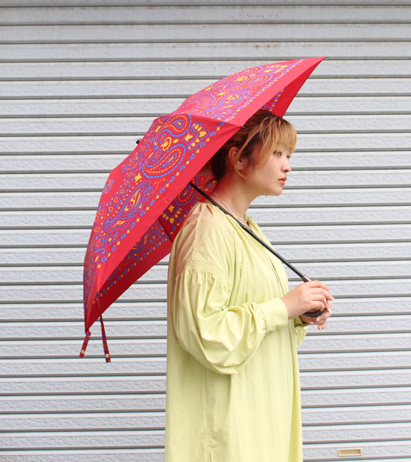 スカーフ柄晴雨兼用折り畳み傘(ウッドハンドル)/manipuri/マニプリ