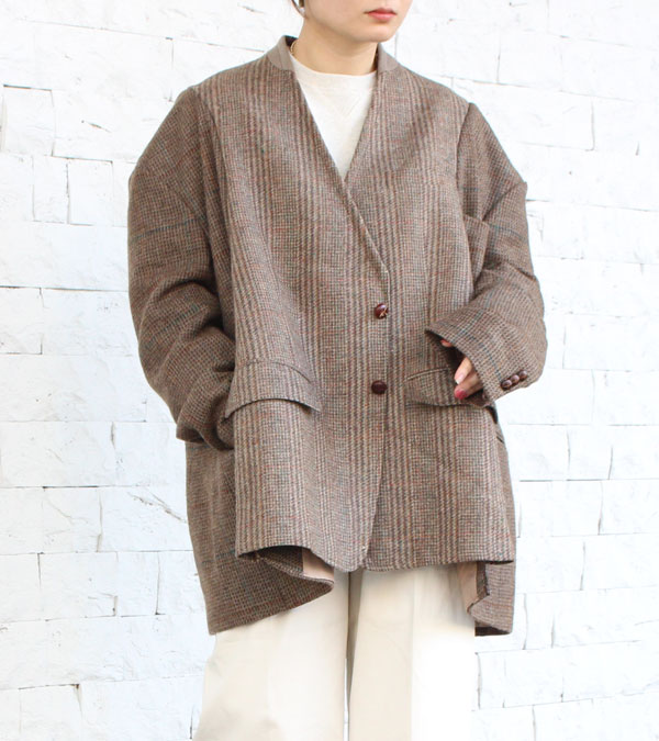 30%OFF！ノーカラーワイドジャケット　circa make no collar wide jacket（ブラウン）《セール商品につき返品不可》