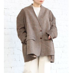 画像: 30%OFF！ノーカラーワイドジャケット　circa make no collar wide jacket（ブラウン）《セール商品につき返品不可》