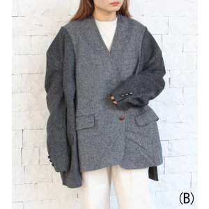 画像: ノーカラーワイドジャケット　circa make no collar wide jacket（グレー）