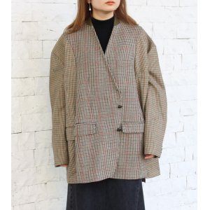 画像: 30%OFF！ノーカラーワイドジャケット　circa make no collar wide jacket（ブラウン）《セール商品につき返品不可》