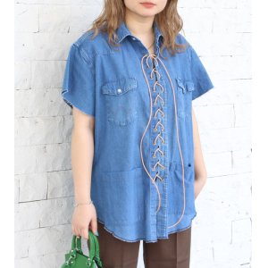 画像: 30%OFF！レースアップデニムウエスタンシャツ　circa make lace up denim western shirt《セール商品につき返品不可》