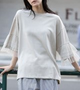 画像: 裏毛×チュールラッフルスリーブトップス