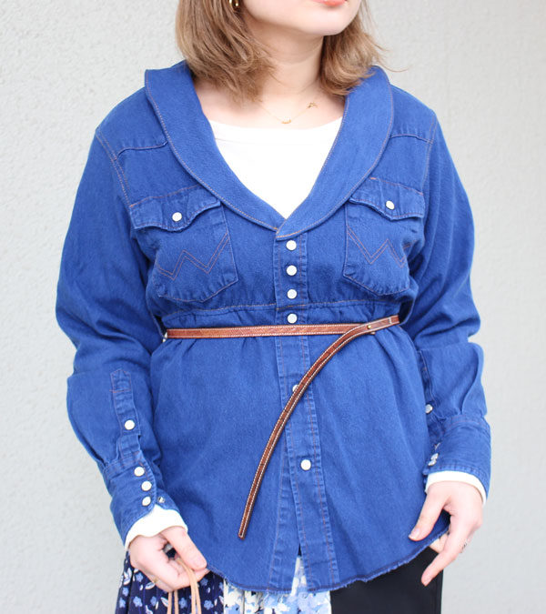 画像1: 30%OFF！ショールカラーデニムウエスタンミニワンピース/ウィズベルト　circa make shawlcollor denim western mini onepiece w/belt《セール商品につき返品不可》