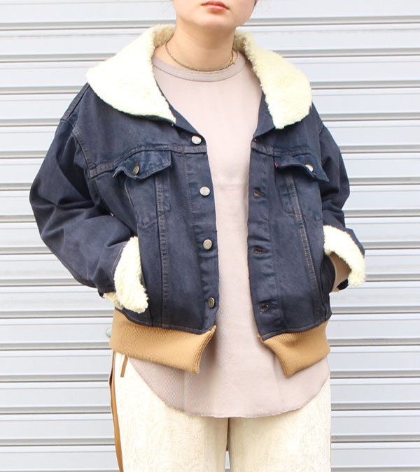 画像1: 50%OFF！ボアカラーデニムジャケット　circa make boa collar denim jacket《セール商品につき返品不可》