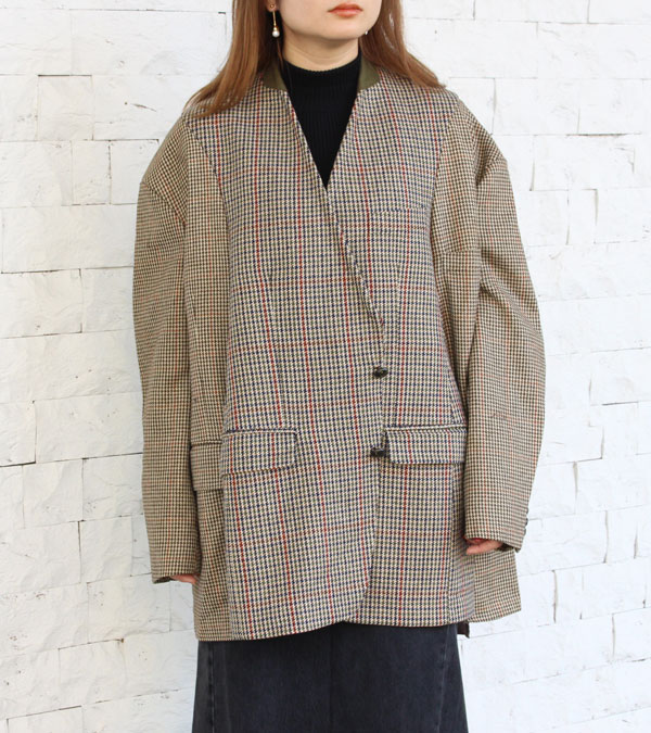 画像1: 30%OFF！ノーカラーワイドジャケット　circa make no collar wide jacket（ブラウン）《セール商品につき返品不可》