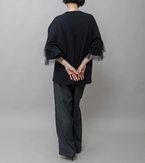 画像12: 裏毛×チュールラッフルスリーブトップス