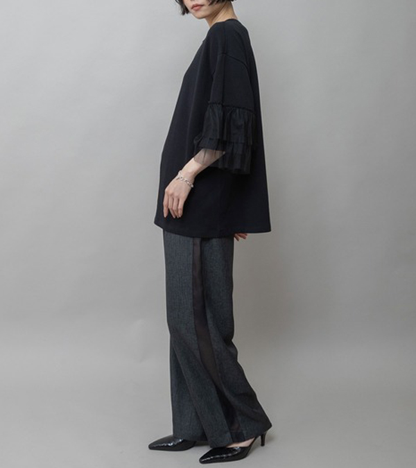 画像11: 裏毛×チュールラッフルスリーブトップス