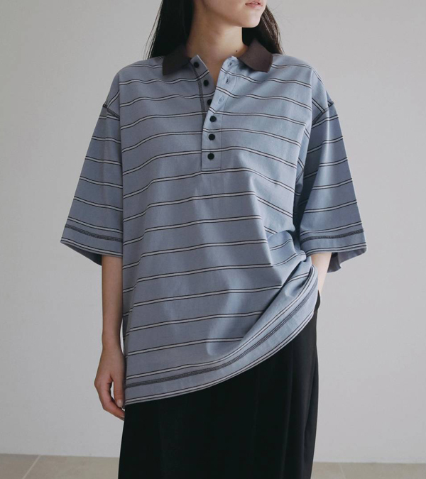 画像9: ボーダールーズポロトップス　Border Loose Polotops