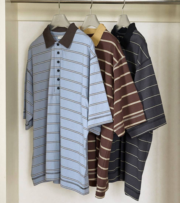 画像1: ボーダールーズポロトップス　Border Loose Polotops