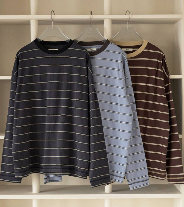 画像1: ボーダールーズロングTシャツ　Border Loose Long T-shirts
